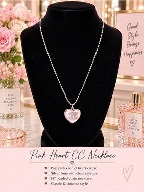 Pink & Silver Heart CC Necklace